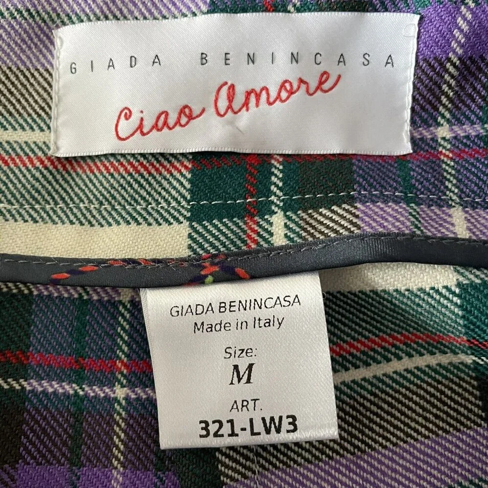 Giada Benincasa‎ Ciao Amore 100% Wool Purple Plaid Pencil Skirt Medium